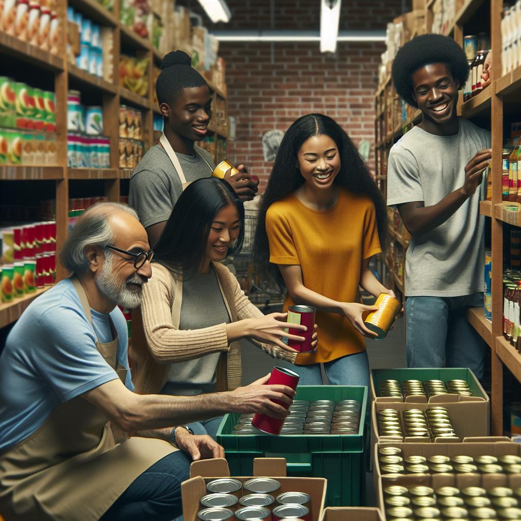 Volunteers stocking local grocery store