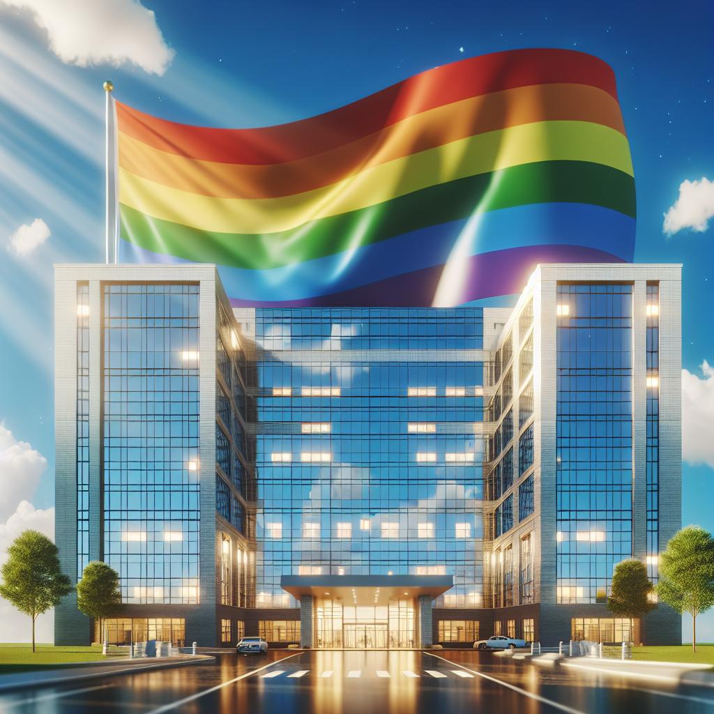 Rainbow flag over hospital