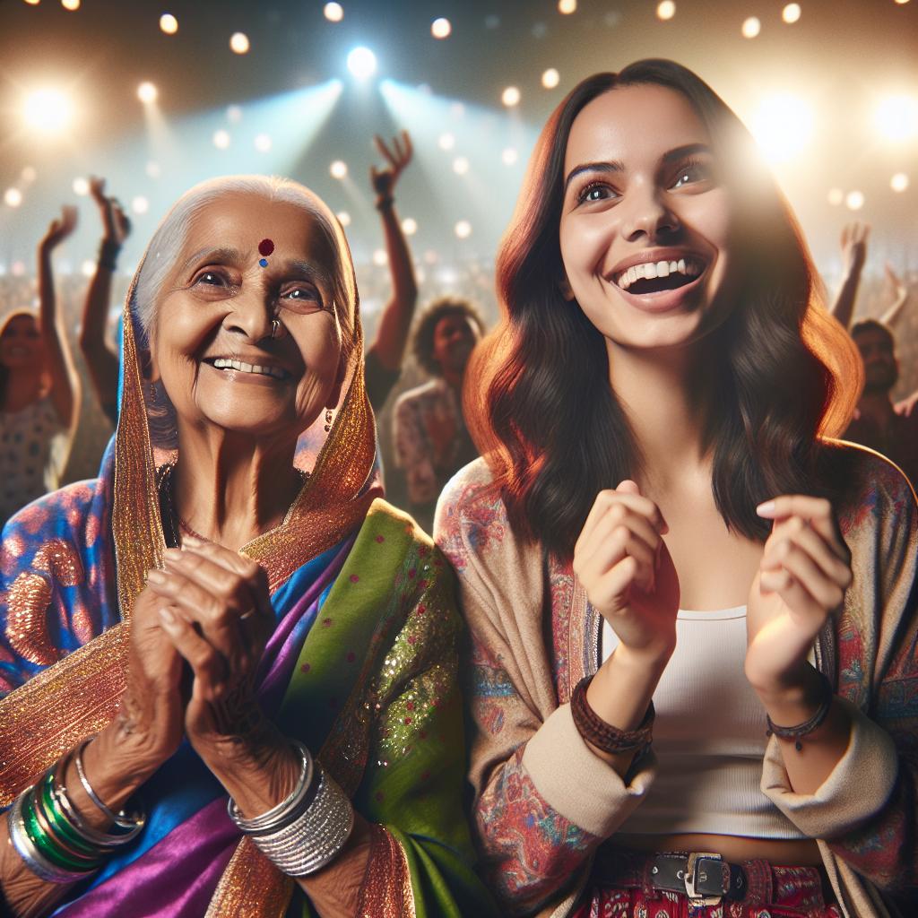 "Elderly woman, granddaughter at concert"