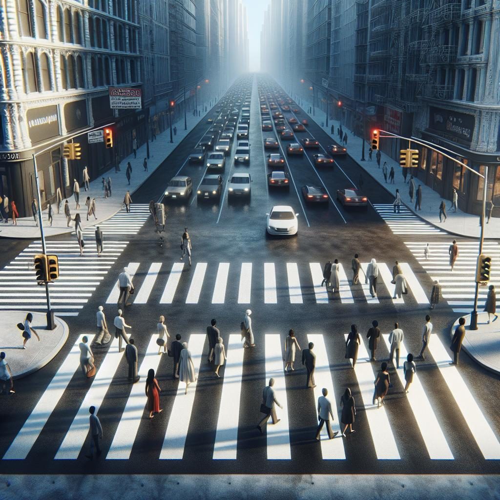 Crosswalk at busy intersection