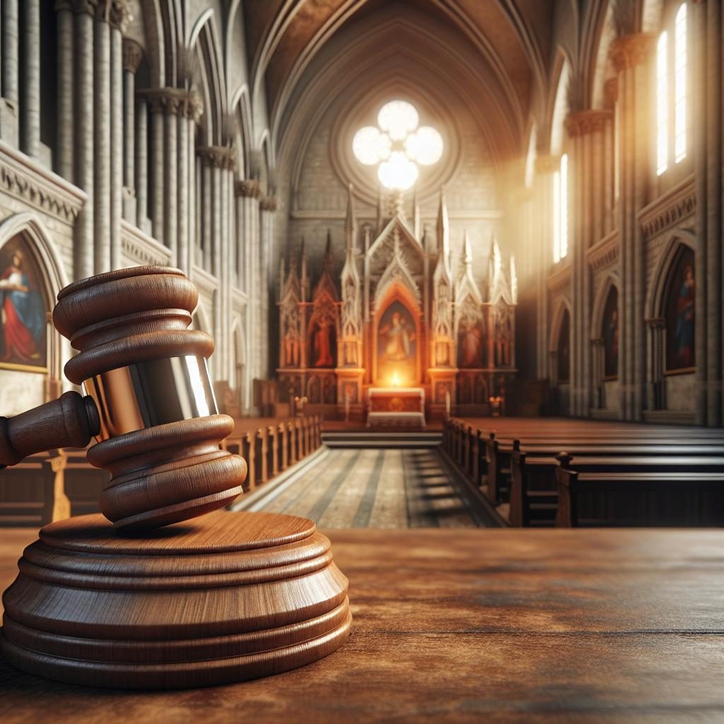 Gavel on church background