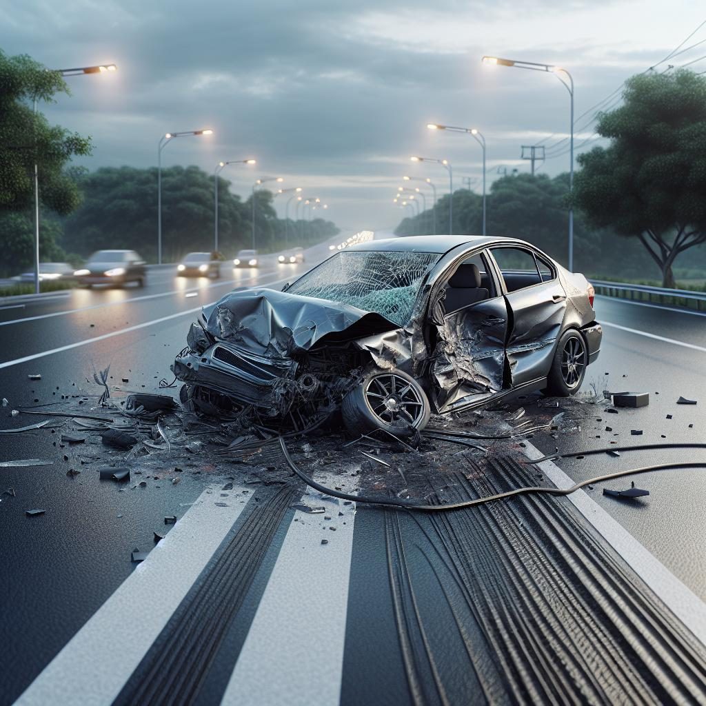 Crashed car on roadway