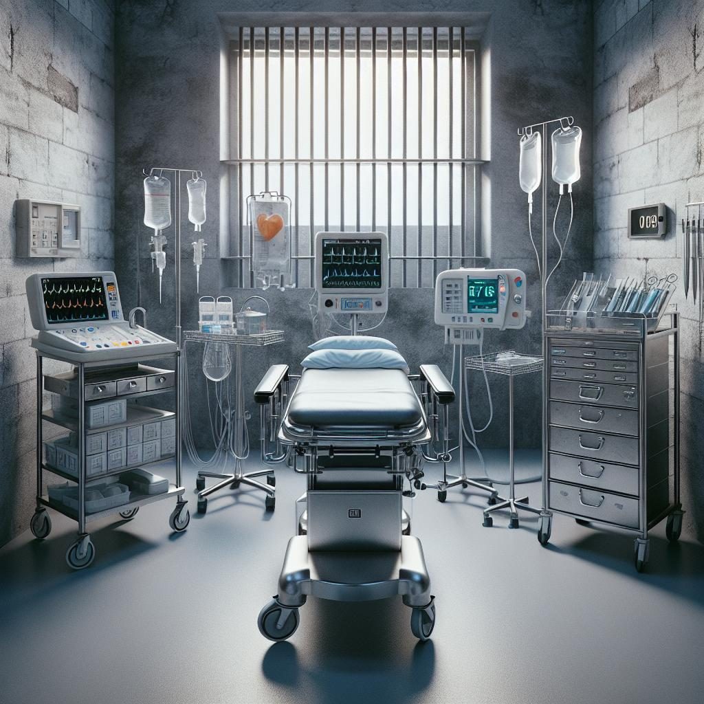 Prison cell with medical equipment