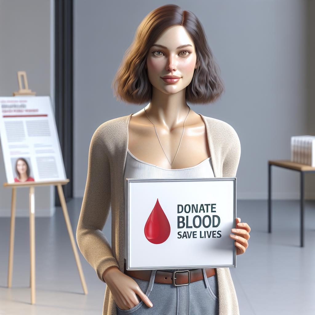 "Woman encouraging blood donation"