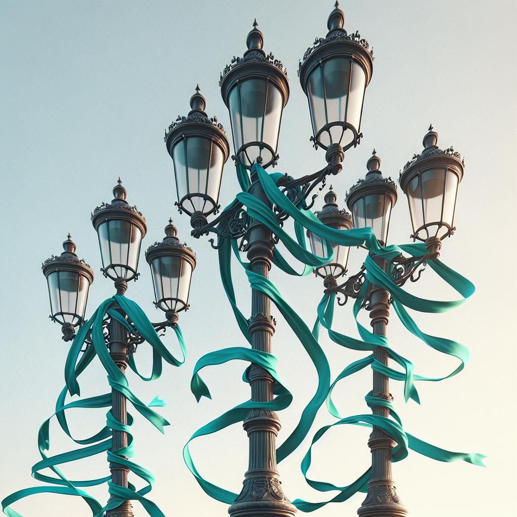 Teal ribbons on lampposts