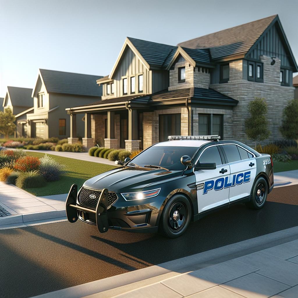 Police car outside suburban home