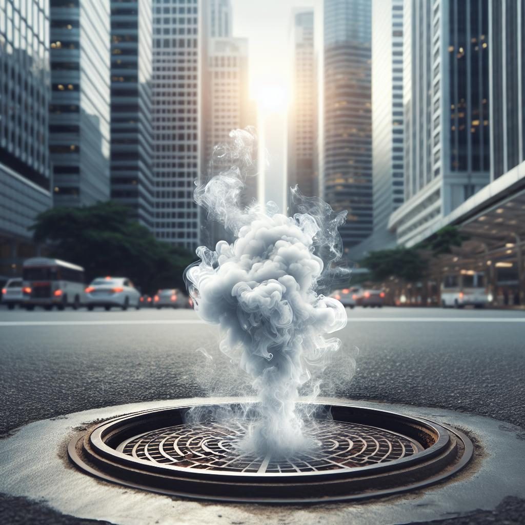 White smoke rising from manhole