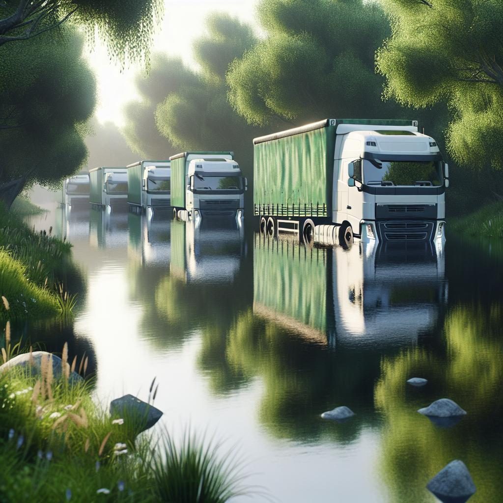 Trucks submerged in pond