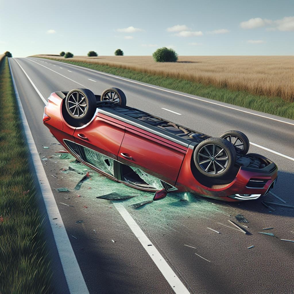 Overturned car on road