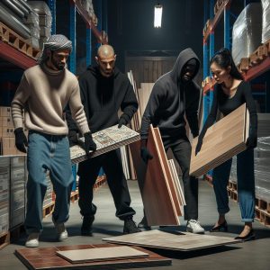 Men stealing flooring materials