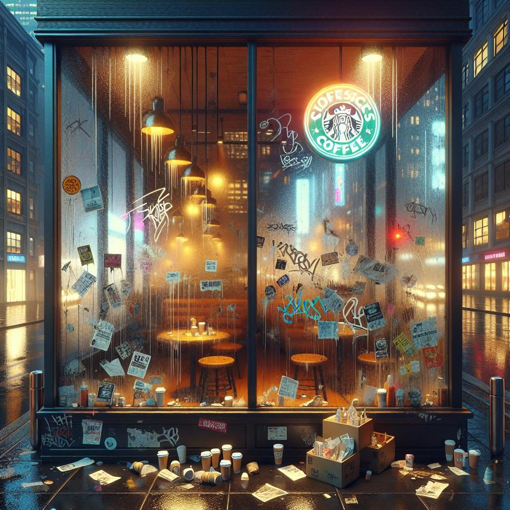 Vandalized coffee shop window