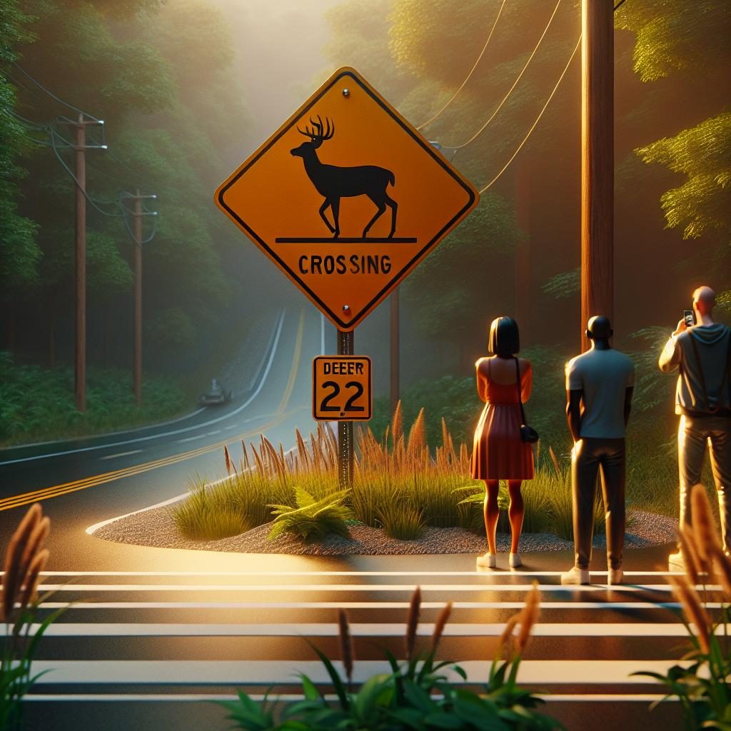 Deer crossing road sign