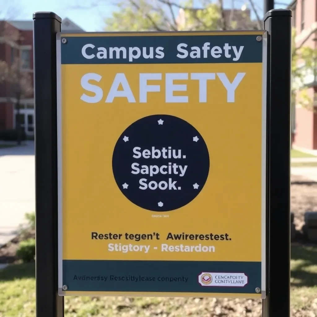 Campus safety signage with a focus on awareness and support.