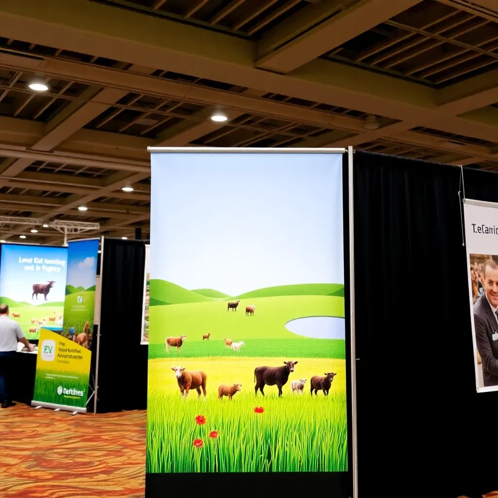 Banners and signage for agricultural conference setting.