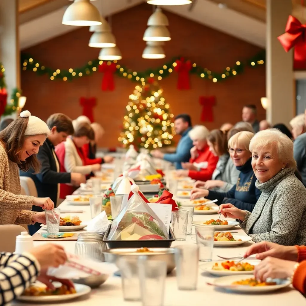 Volunteers serving Christmas meals to community members in Central Kentucky.