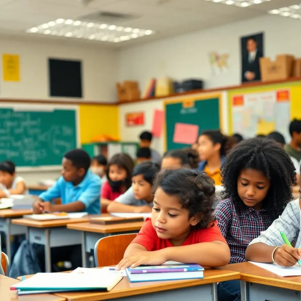 Classroom scene representing community involvement in education