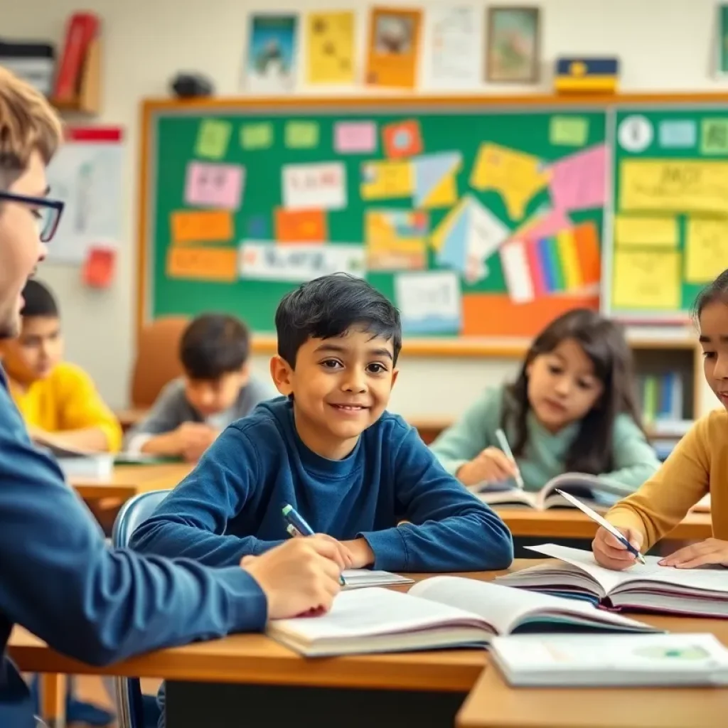 Classroom with diverse students learning together