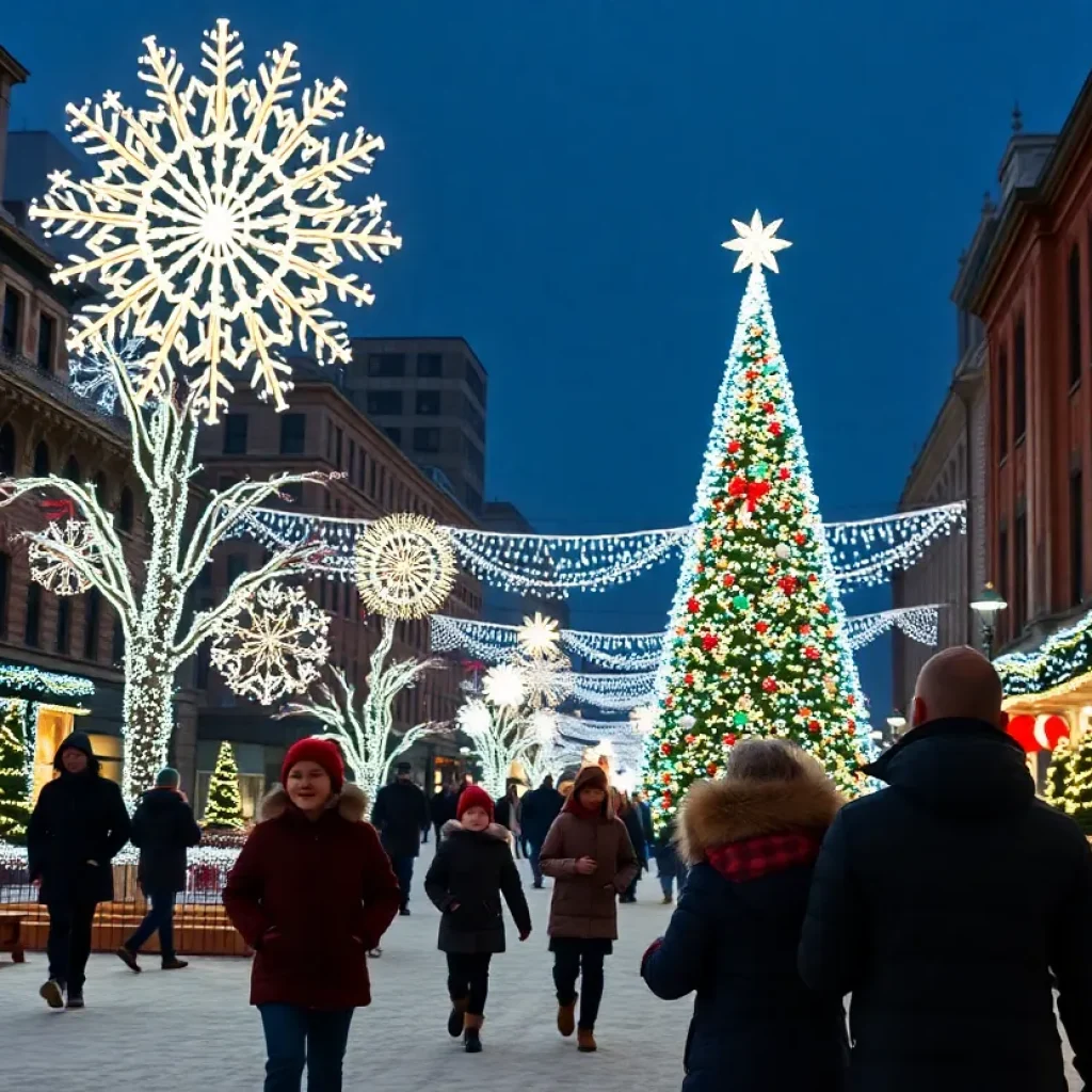 Families enjoying holiday light displays in Lexington, Kentucky