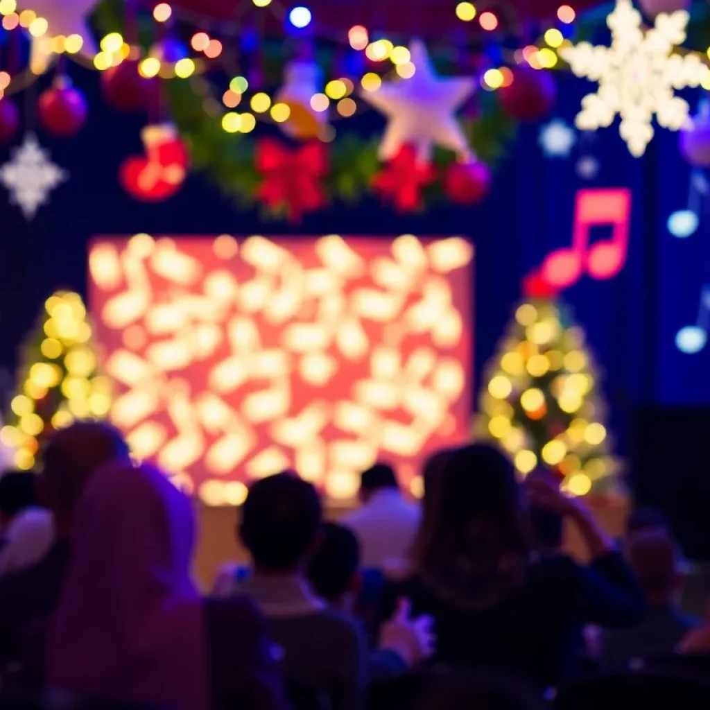 Holiday decorations with musical notes symbolizing concerts.