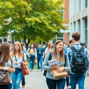 Students engaging in academic activities at a community college campus