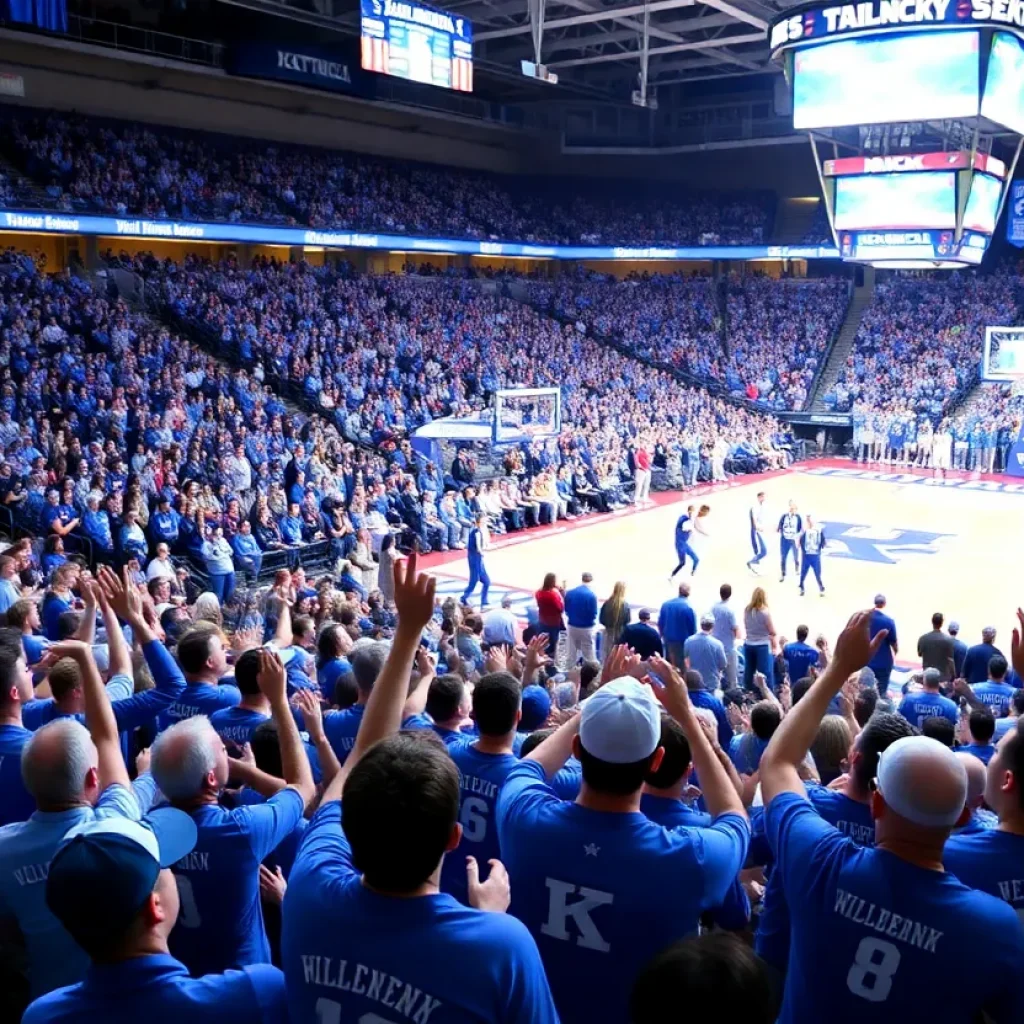 Crowd cheering for the Kentucky Wildcats at Rupp Arena