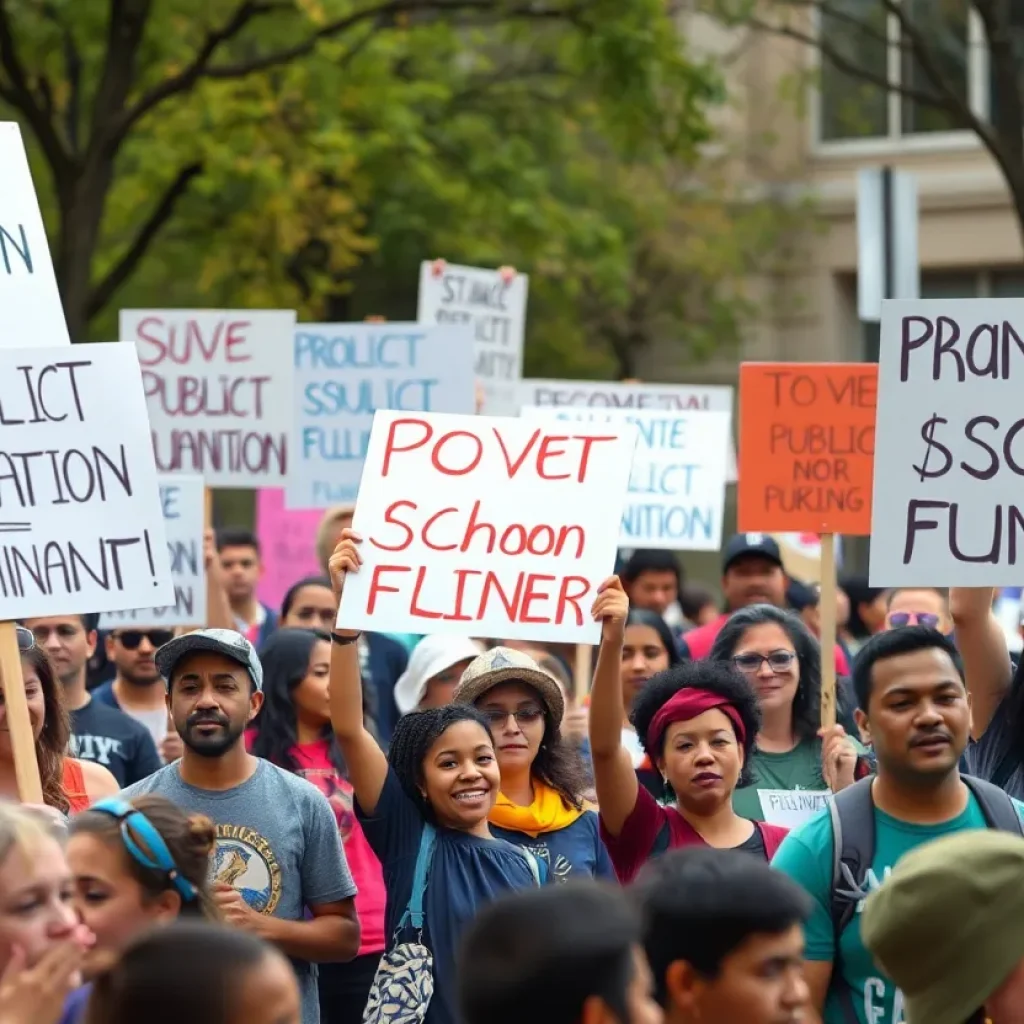 Community rally against Amendment 2 in Lexington, advocating for public education funding.