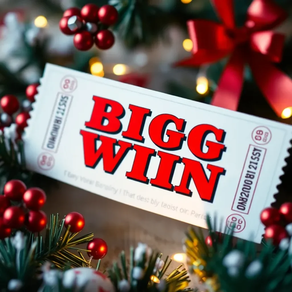 A lottery ticket with Christmas decorations