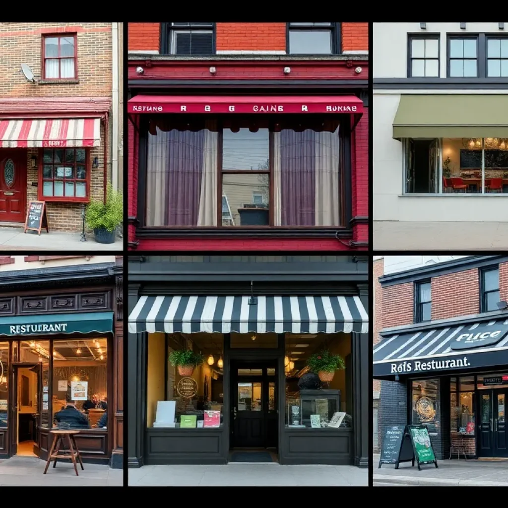 A collage of closed restaurants in Lexington, showcasing their signs and empty interiors.