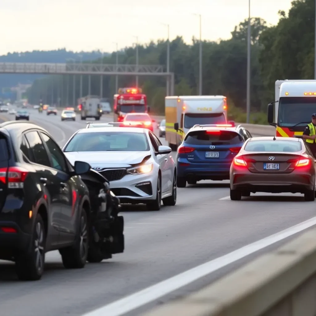 Emergency services at the scene of a multi-vehicle crash on I-75