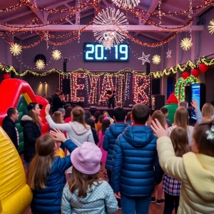 Families enjoying indoor New Year's Eve celebration in Lexington