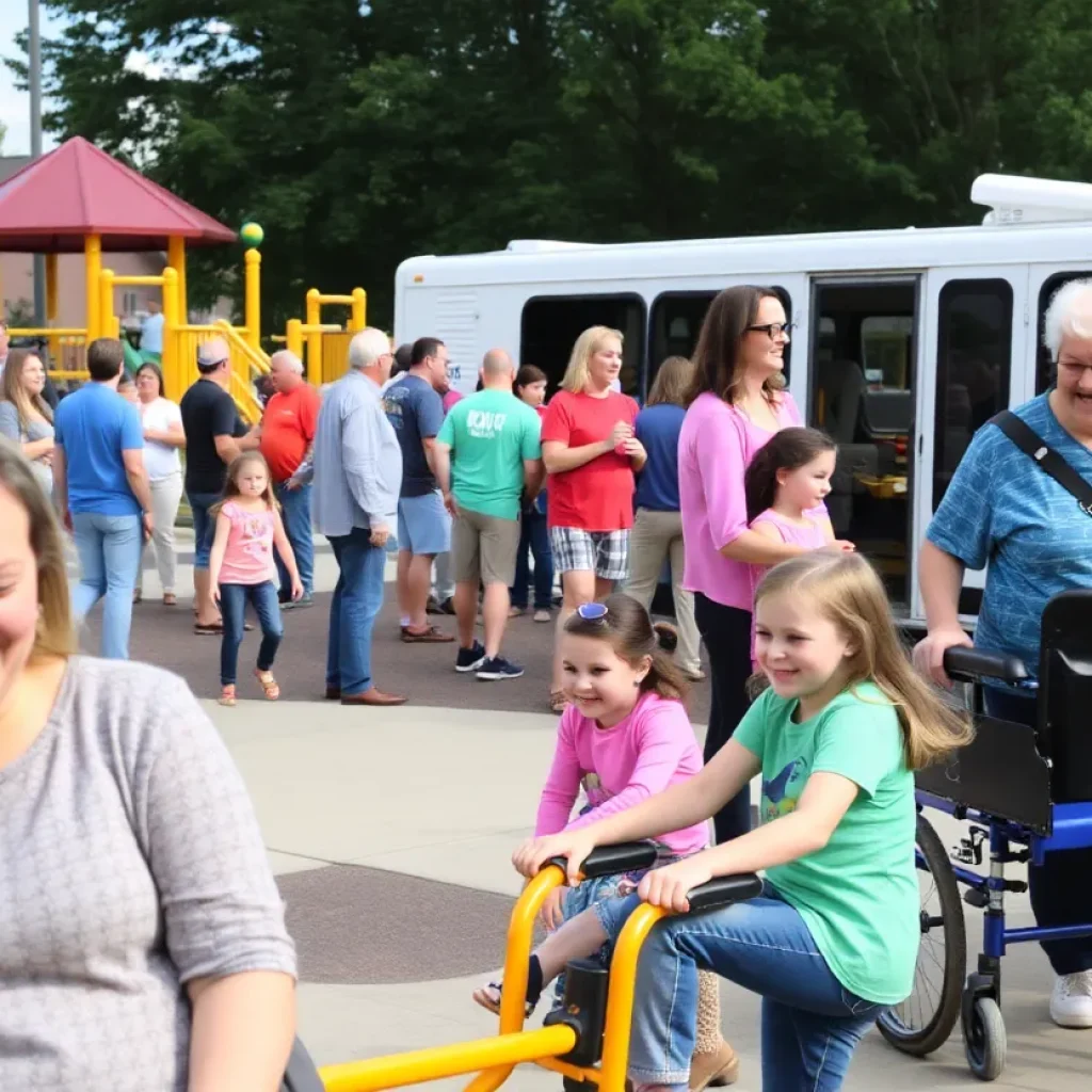 Families enjoying the new ADA-accessible playground in Burlington, KY.