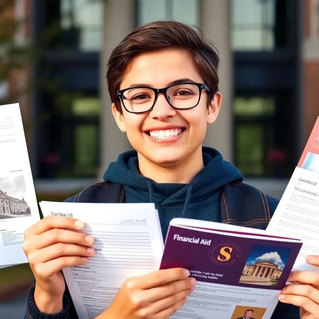 Student reviewing financial aid documents at university