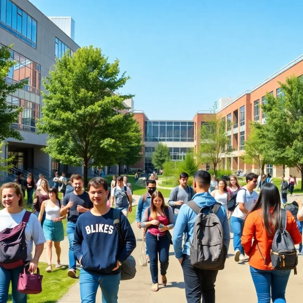 Students interacting on a university campus