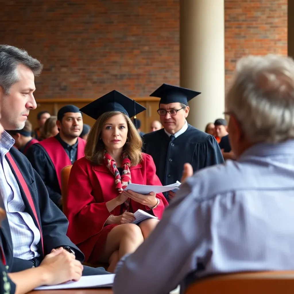 Faculty members discussing university governance changes