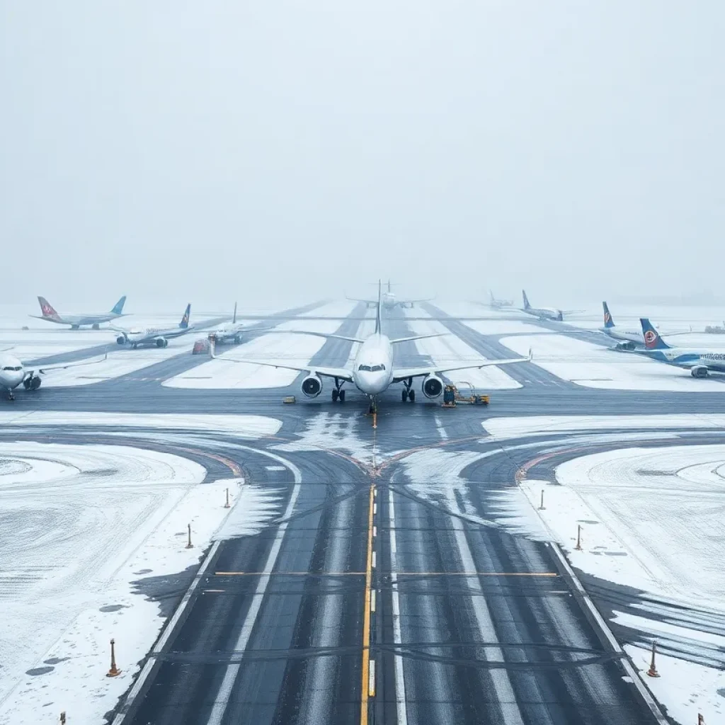 Grounded planes at Blue Grass Airport due to Winter Storm Blair.