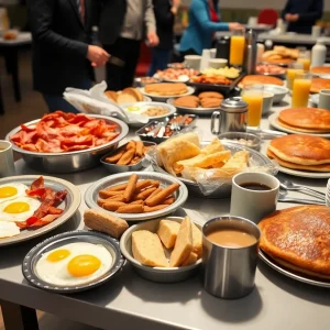 Community breakfast fundraiser with a variety of food options