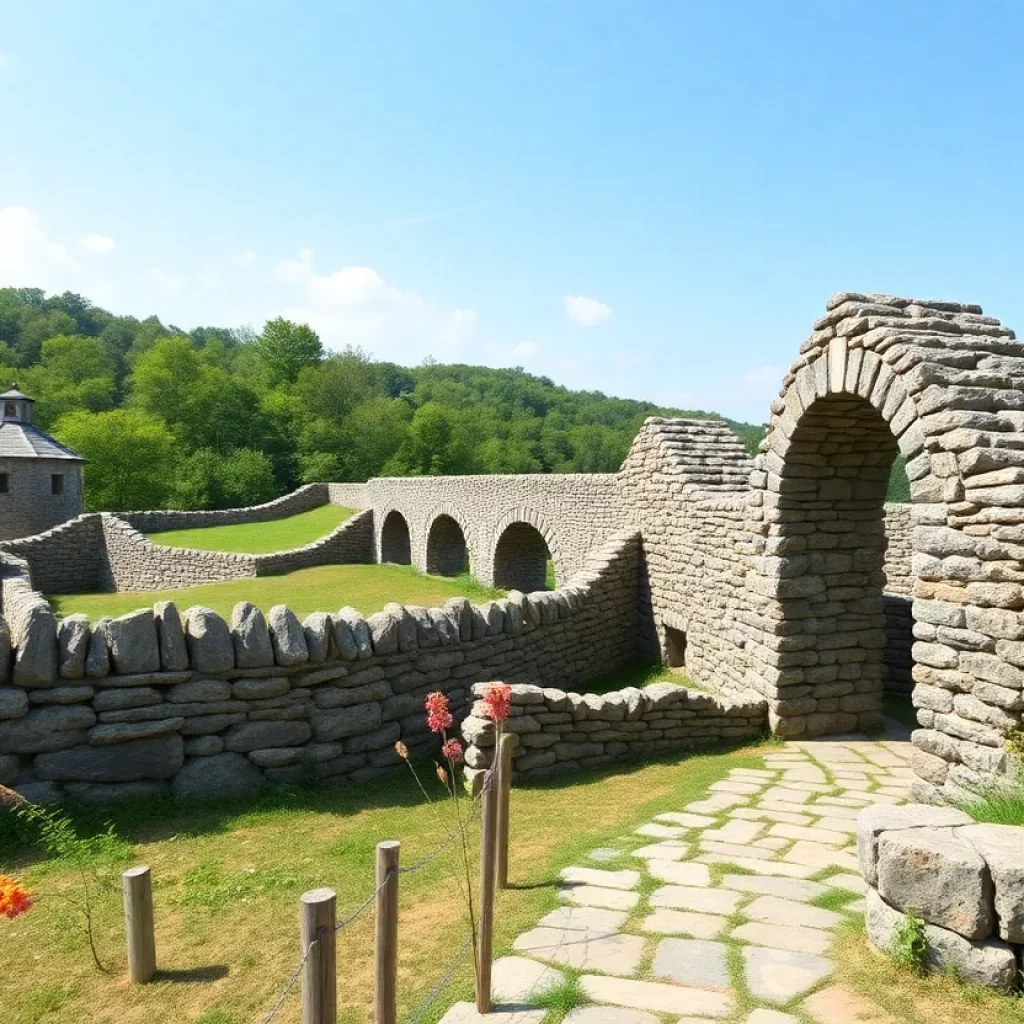 A beautiful dry stone wall and arch in Kentucky's countryside