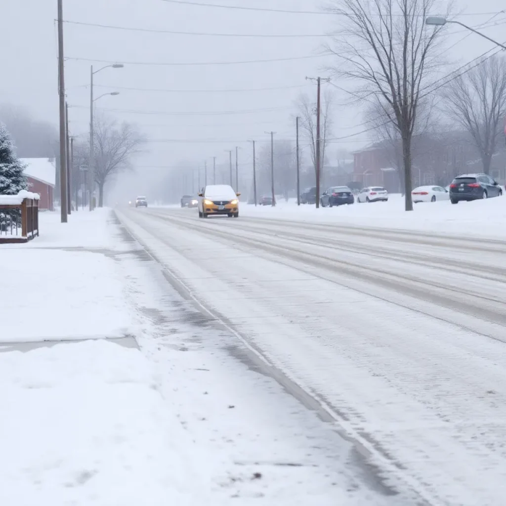 Snowy and icy road conditions in Fayette County, Kentucky