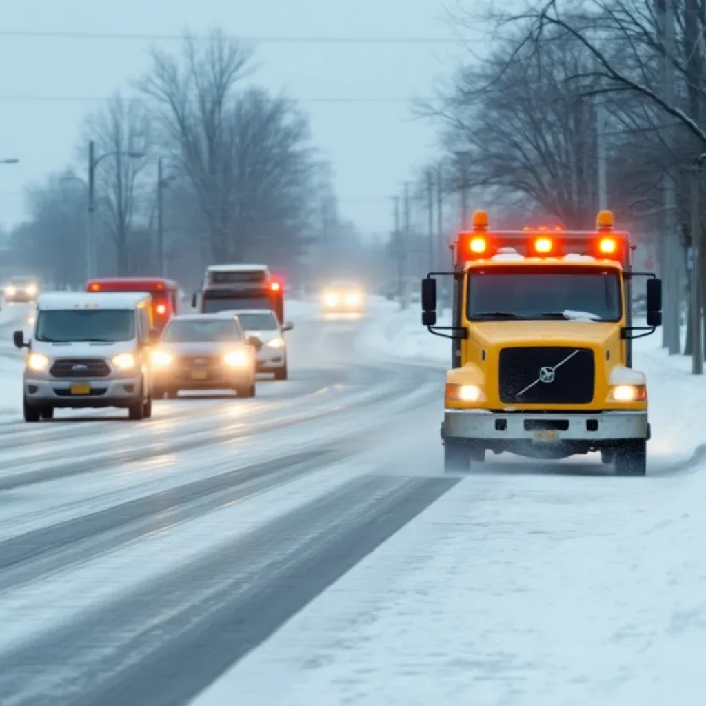 Icy roads and snow in Fayette County during winter.