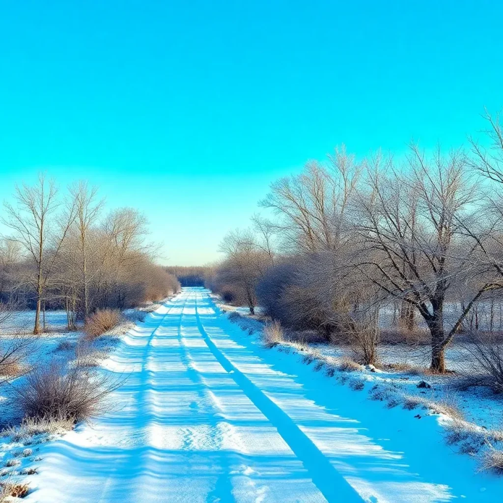 Cold winter landscape in Texas affected by polar vortex