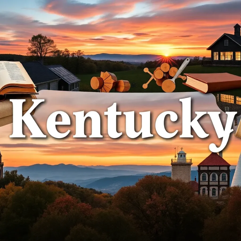 Artistic representation of literature and Kentucky's culture.