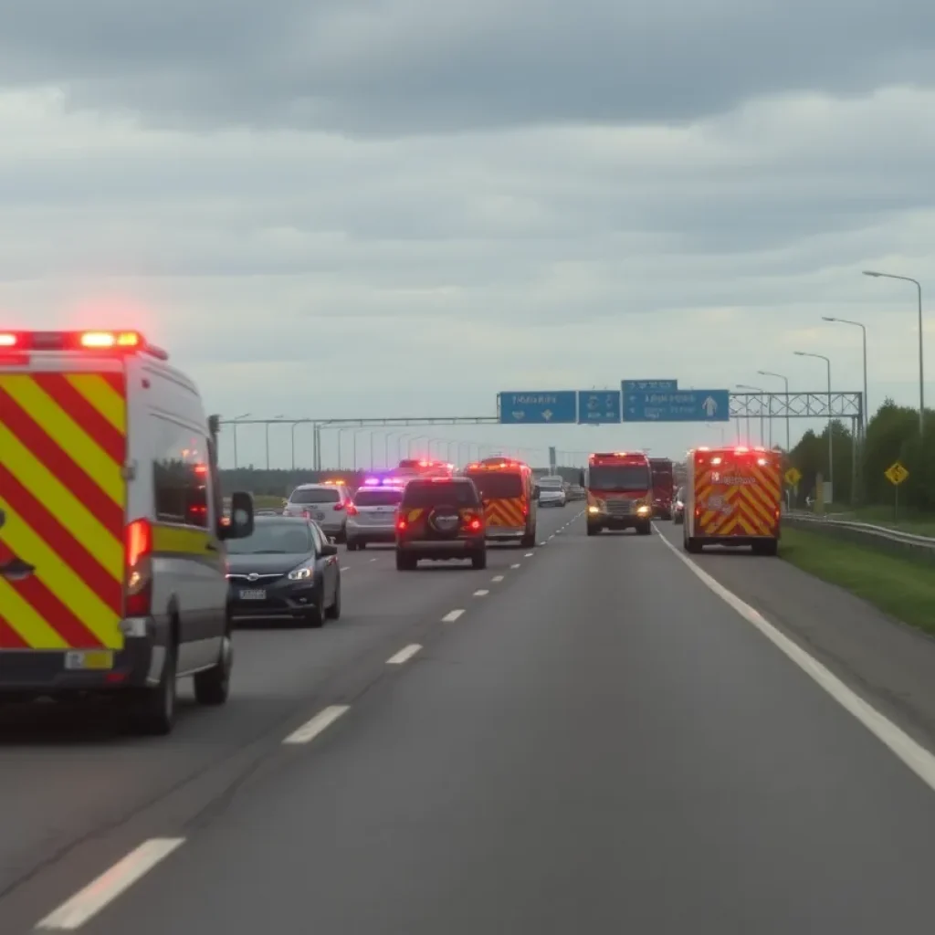 Emergency vehicles at a collision scene on I-75.