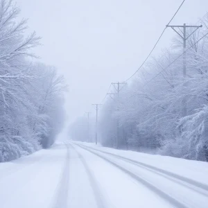 A snowy landscape in Kentucky during a winter storm.