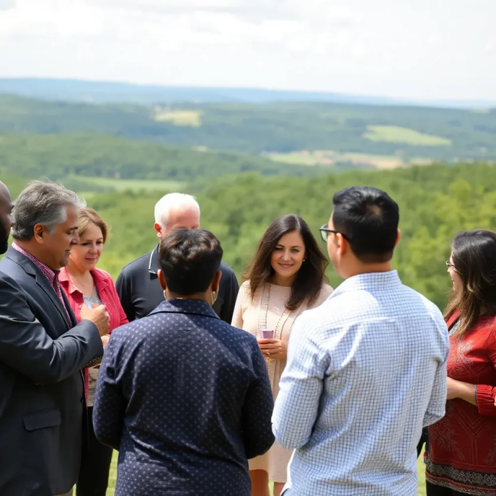 Diverse leaders engaged in discussion outdoors in Kentucky