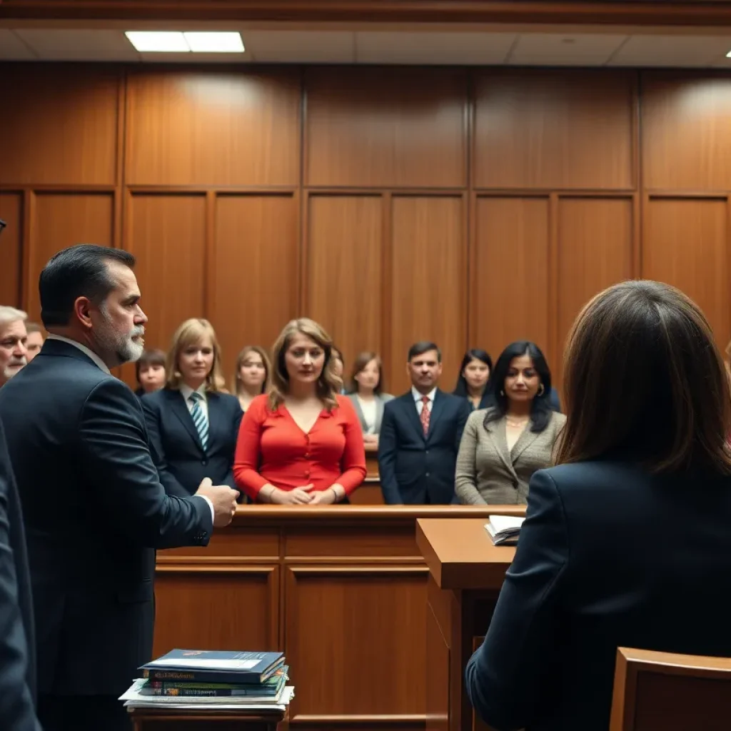 Courtroom scene during Lexington murder retrial