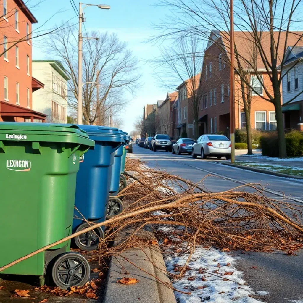 Curbside waste collection in Lexington after a winter storm