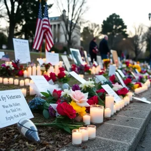 Memorial for veterans with candles and flowers