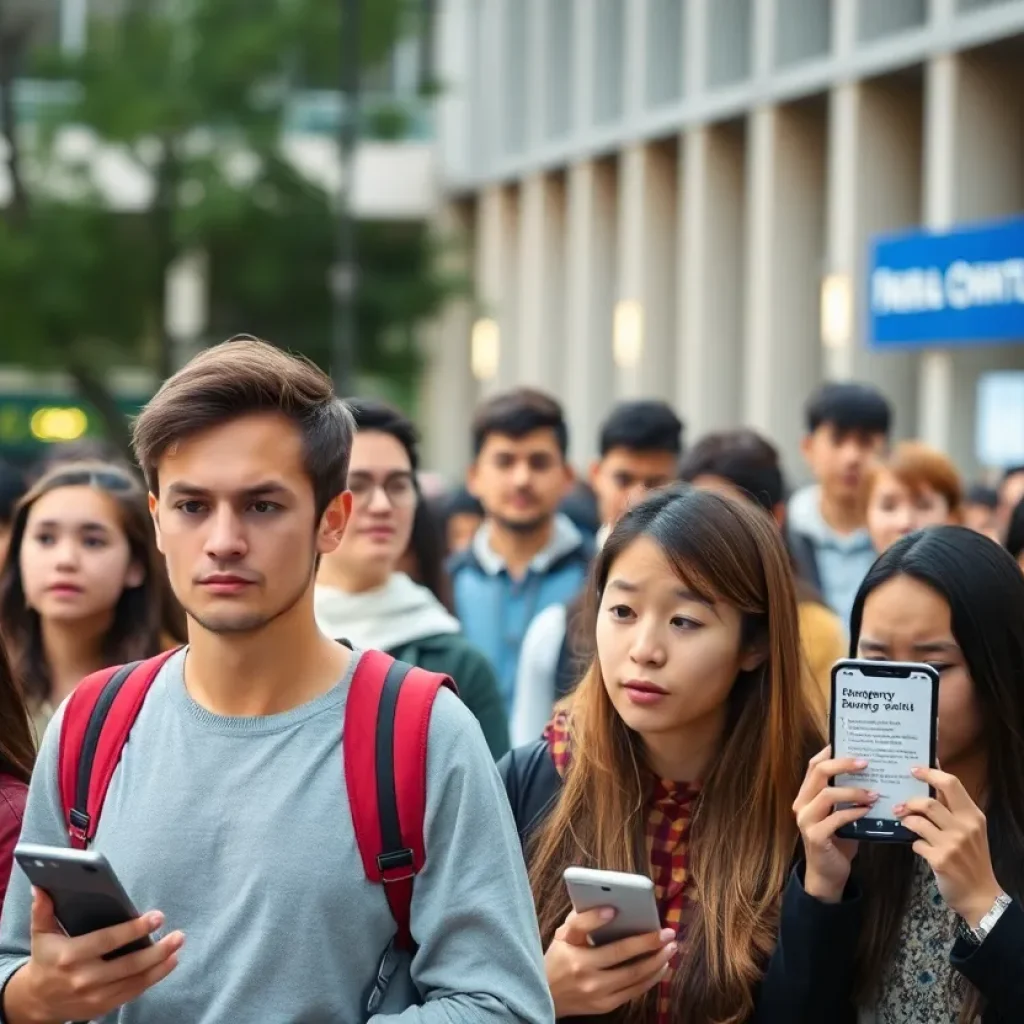 Students on the University of Kentucky campus displaying confusion after a false alert.