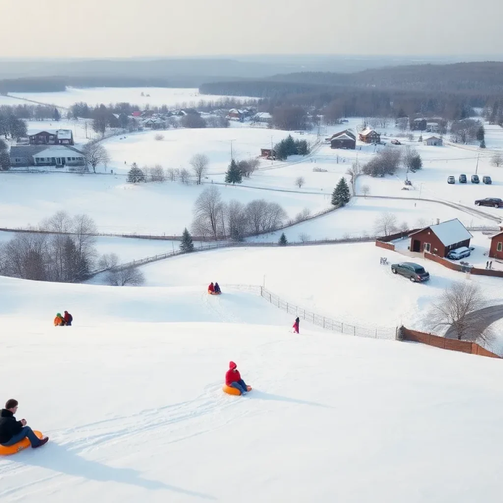 Children sledding in the snow in Fayette County