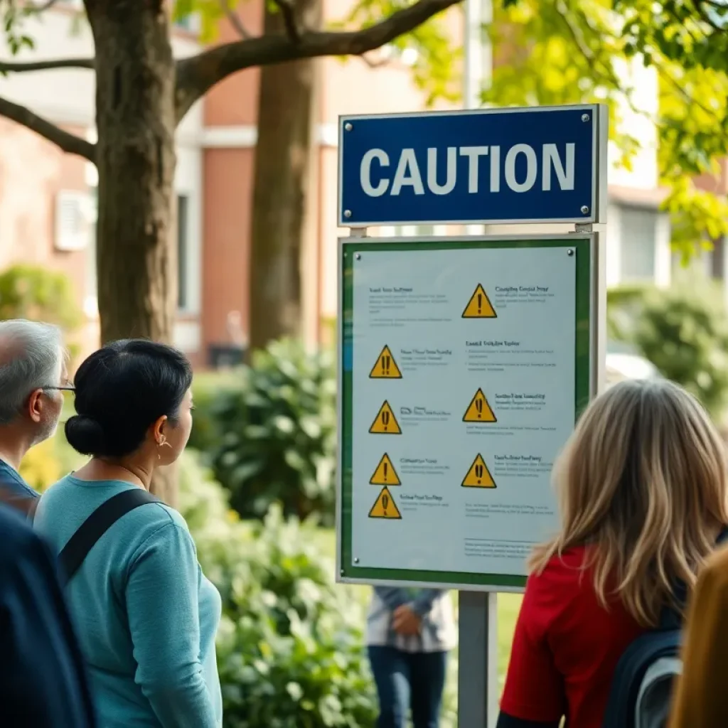 Community residents discussing scam warnings